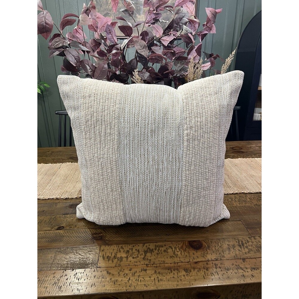 Oversized Textured Cotton Striped Square Throw Pillow Beige Threshold New